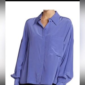 Ted Baker London 100% Silk Purple Button-Down Blouse Size 1 read measurements